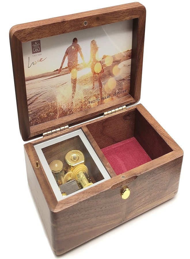 falado 18 note wind up Solid Wood Jewelry Music Box with Photo Frame, for Christmas/Birthday/Valentine's Day/Mother's Day，Tune of You are My Sunshine. (Walnut Wood) - Image 1